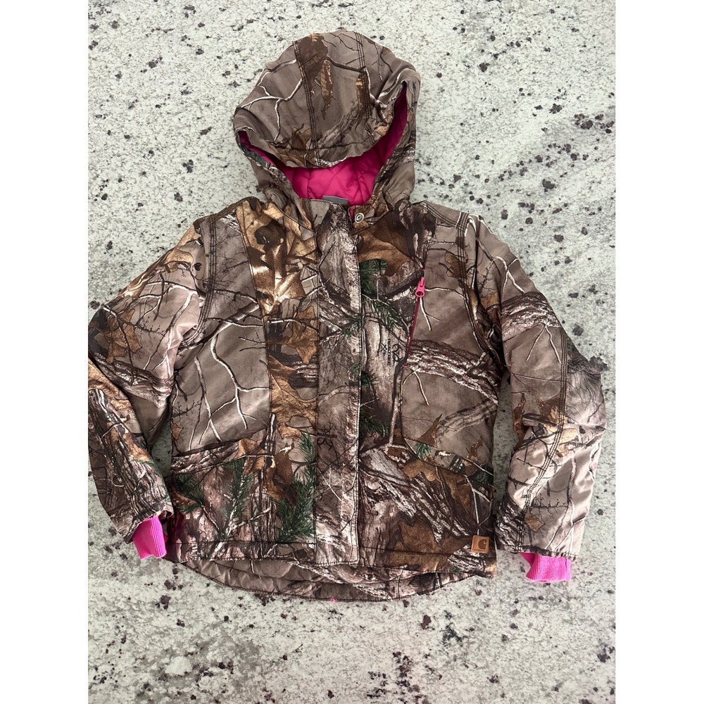 Carhartt Girls Realtree Camouflage Hooded Jacket Sz S Small 7/8